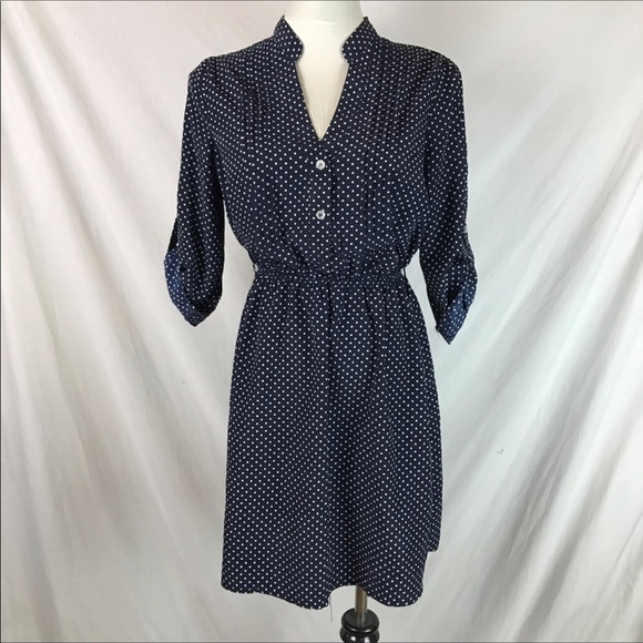 Rhapsody Dresses & Skirts - 🛍🛍Rhapsody Navy Blue White Polka Dot Shirt Dress
